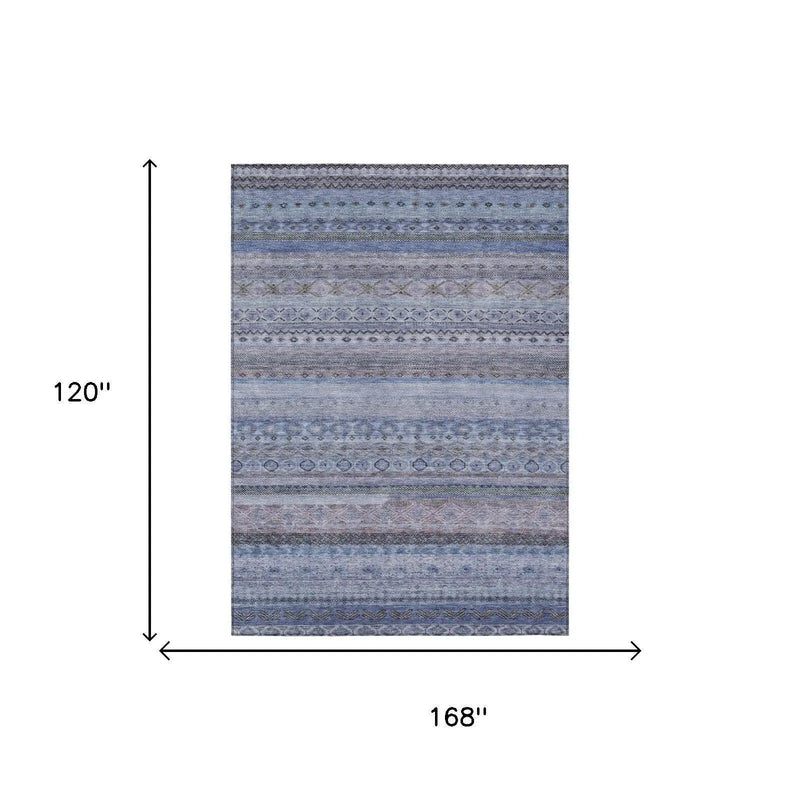 10' X 14' Blue And Lilac Striped Washable Indoor Outdoor Area Rug Homeroots Outdoor