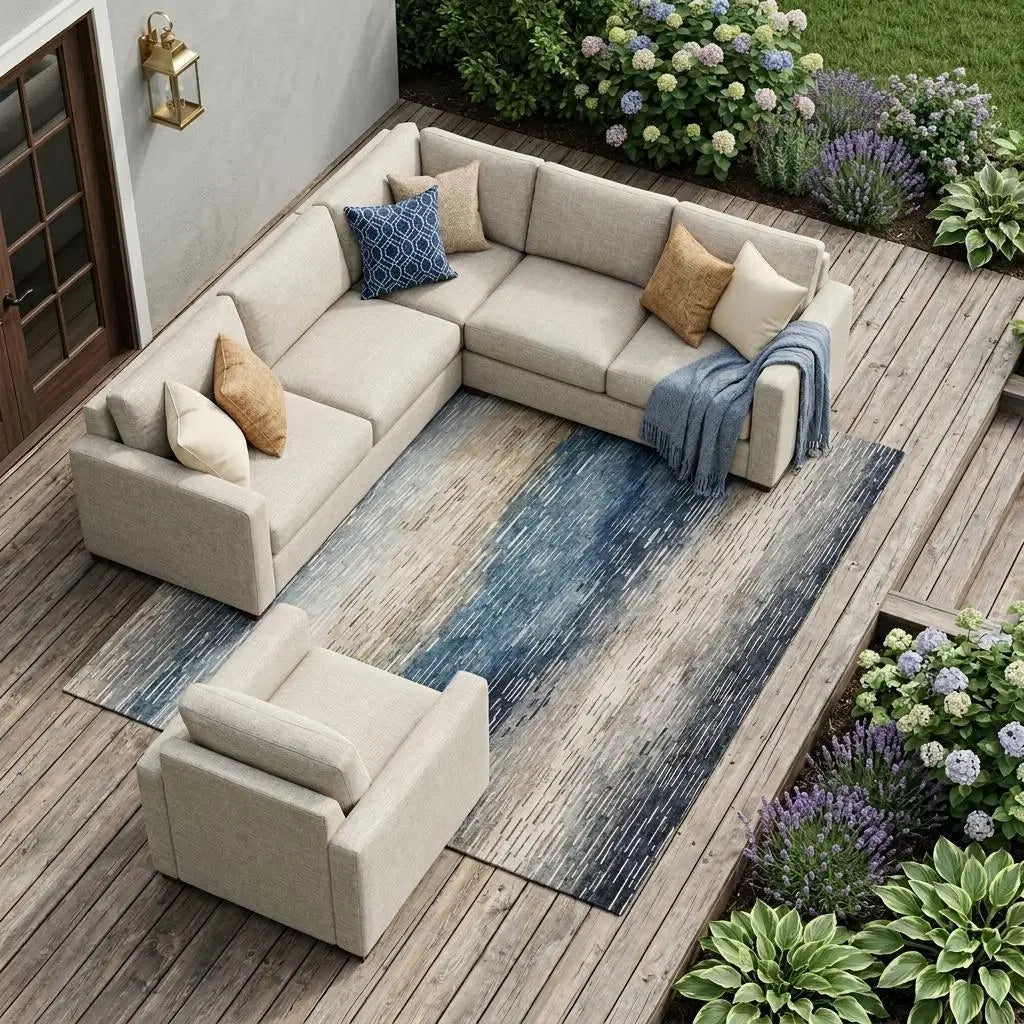 10' X 14' Blue And Linen Striped Washable Indoor Outdoor Area Rug Homeroots Outdoor