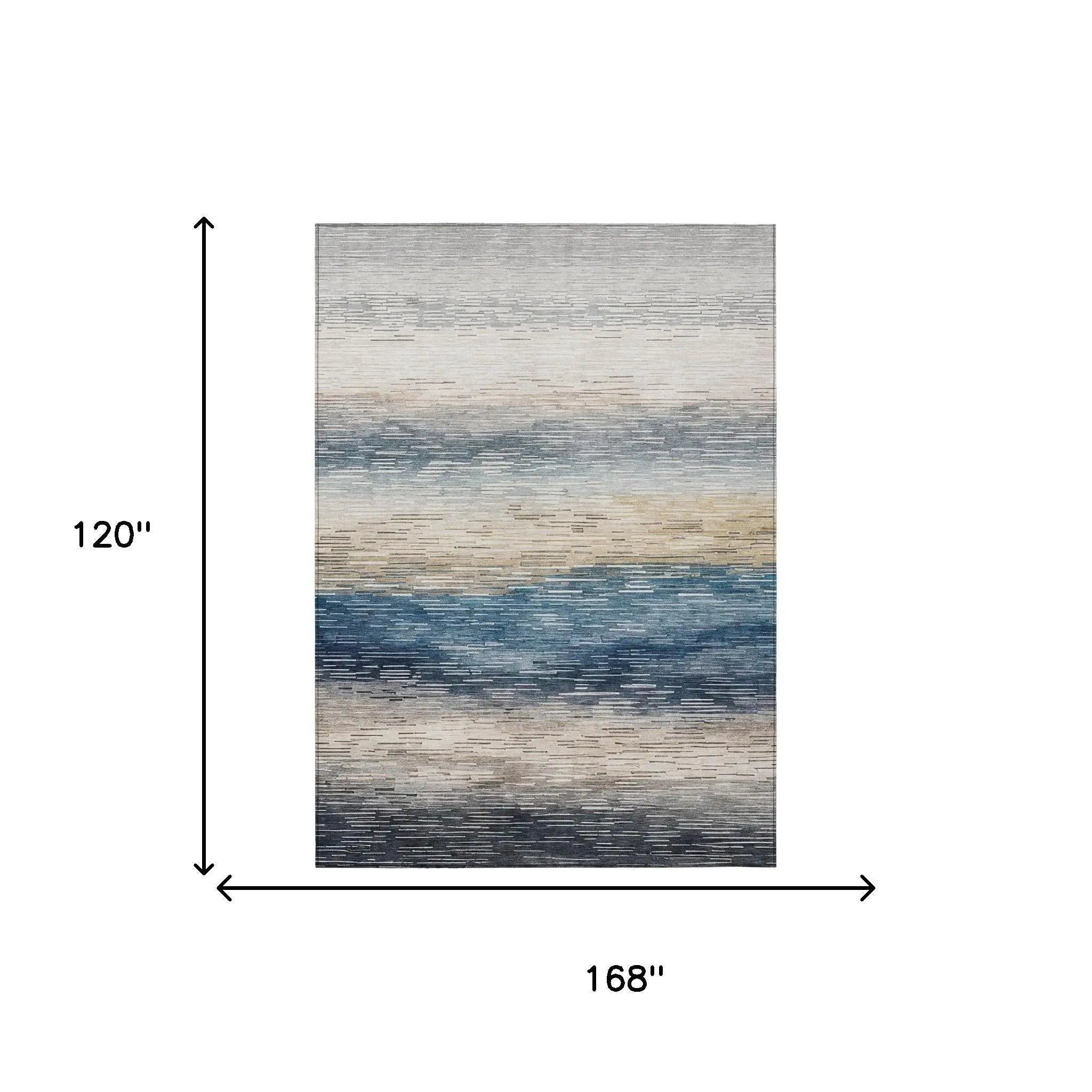 10' X 14' Blue And Linen Striped Washable Indoor Outdoor Area Rug Homeroots Outdoor