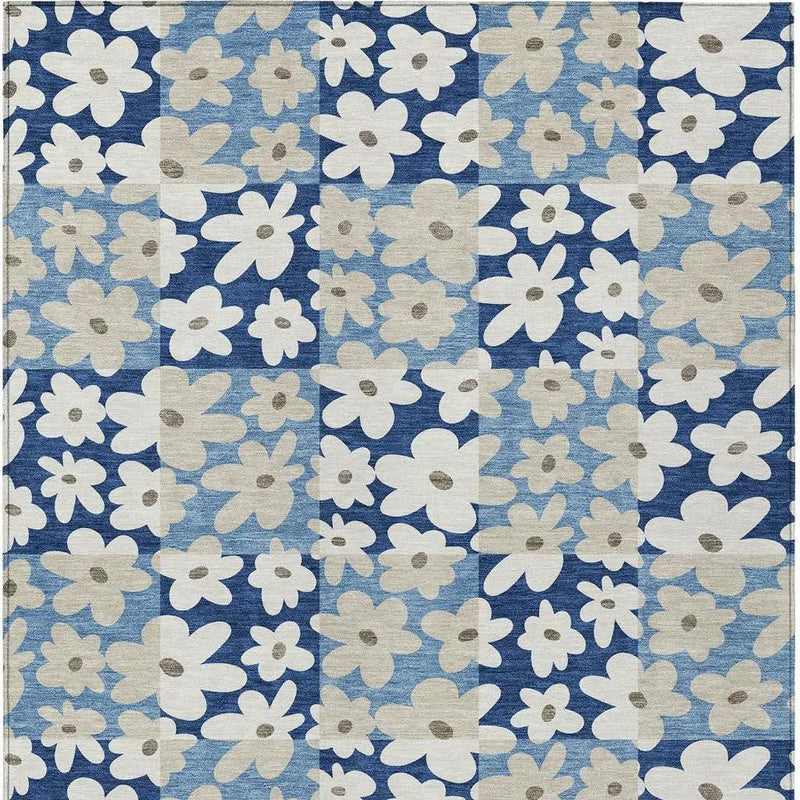 10' X 14' Blue And Navy Blue Floral Washable Indoor Outdoor Area Rug Homeroots Outdoor