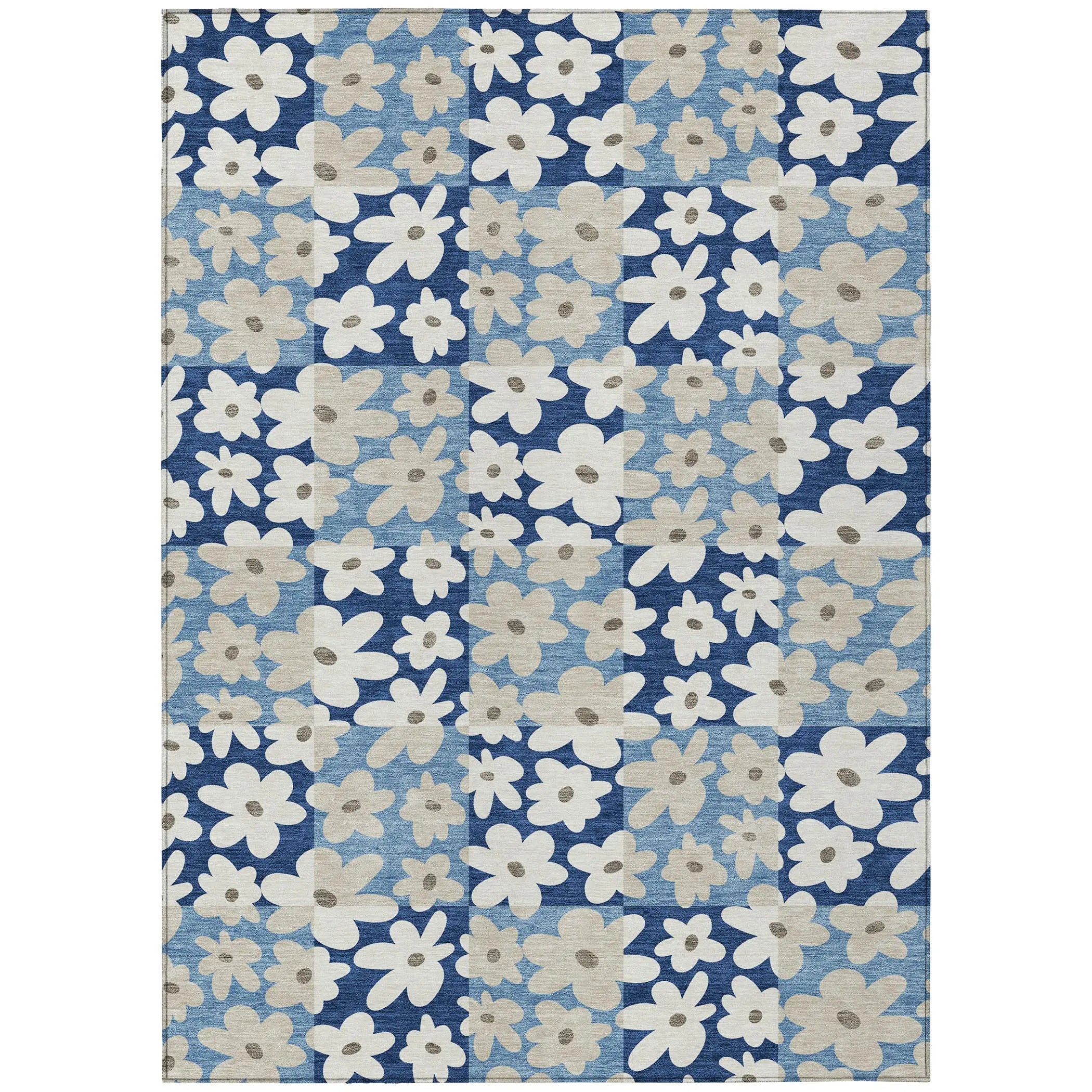 10' X 14' Blue And Navy Blue Floral Washable Indoor Outdoor Area Rug Homeroots Outdoor