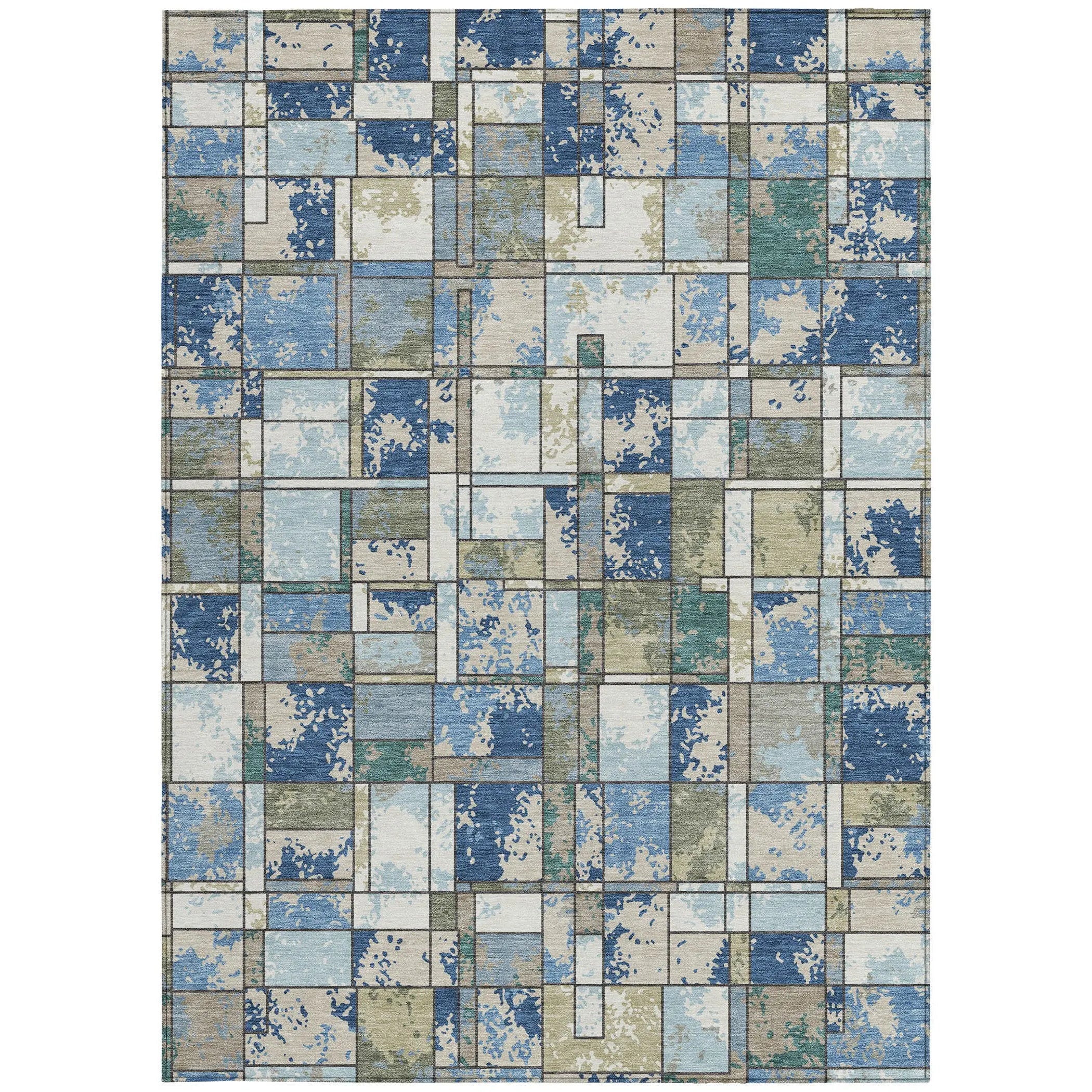 10' X 14' Blue And Navy Blue Geometric Washable Indoor Outdoor Area Rug Homeroots Outdoor