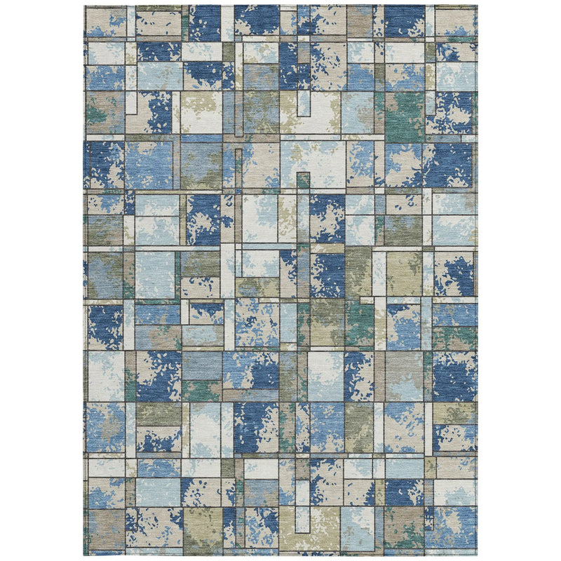 10' X 14' Blue And Navy Blue Geometric Washable Indoor Outdoor Area Rug Homeroots Outdoor