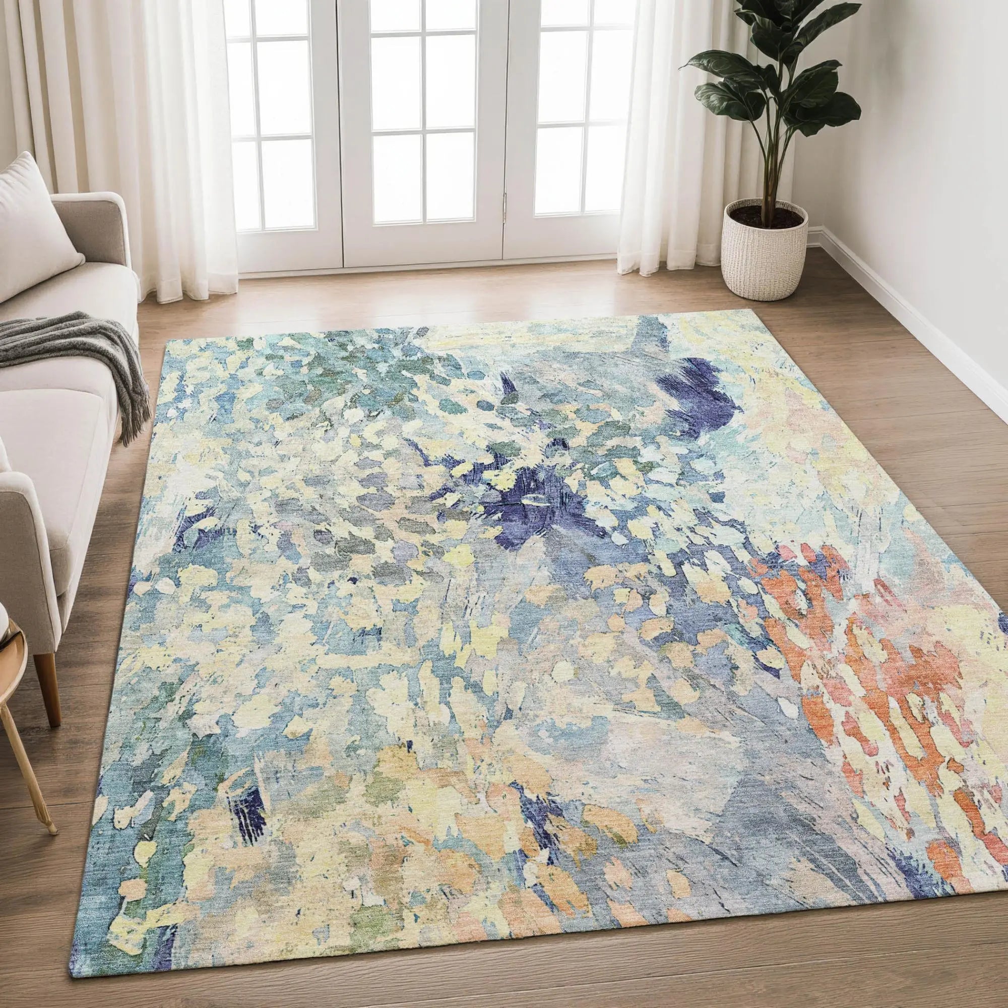 10' X 14' Blue And Pewter Abstract Washable Indoor Outdoor Area Rug Homeroots Outdoor