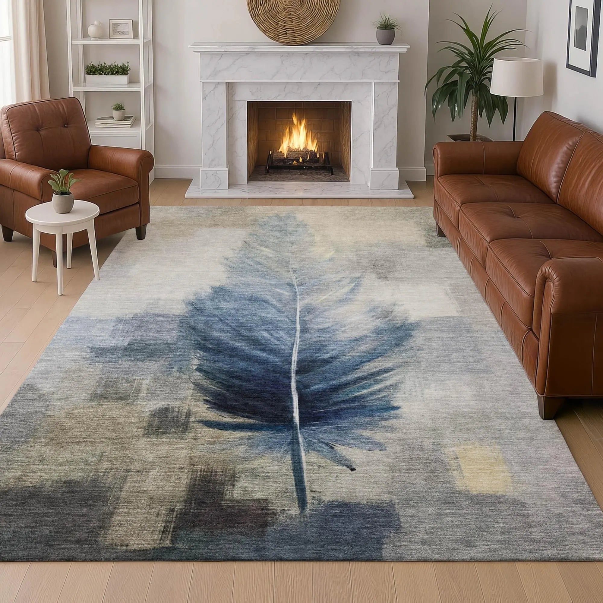10' X 14' Blue And Pewter Botanical Leaves Washable Indoor Outdoor Area Rug Homeroots Outdoor
