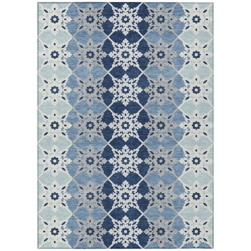10' X 14' Blue And Pewter Floral Medallion Washable Indoor Outdoor Area Rug Homeroots Outdoor