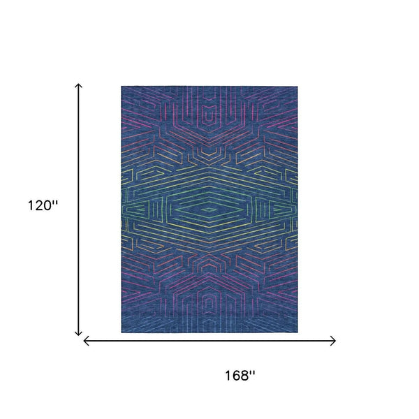 10' X 14' Blue And Purple Geometric Washable Indoor Outdoor Area Rug Homeroots Outdoor
