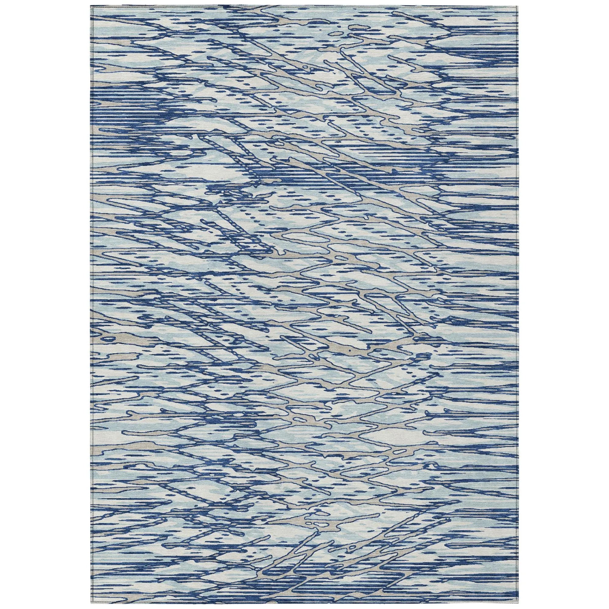 10' X 14' Blue And Silver Abstract Washable Indoor Outdoor Area Rug Homeroots Outdoor