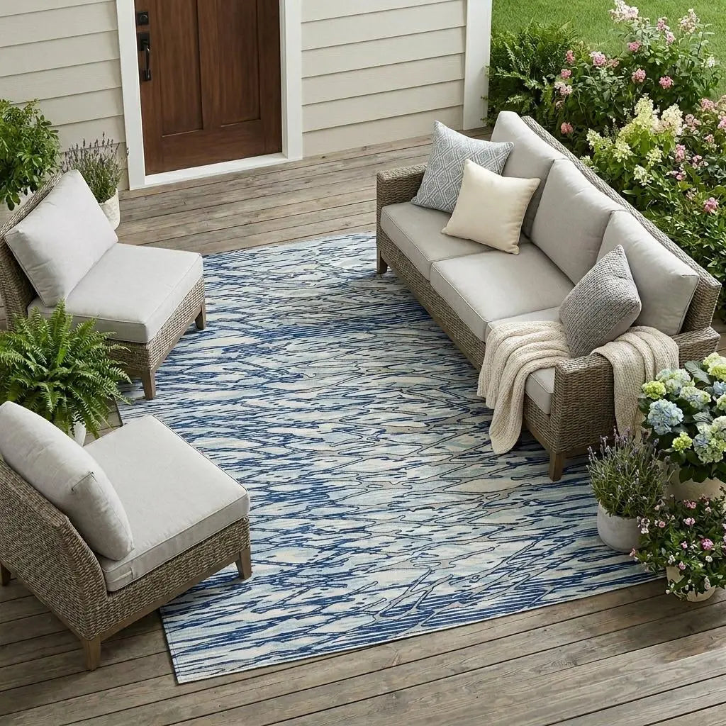 10' X 14' Blue And Silver Abstract Washable Indoor Outdoor Area Rug Homeroots Outdoor