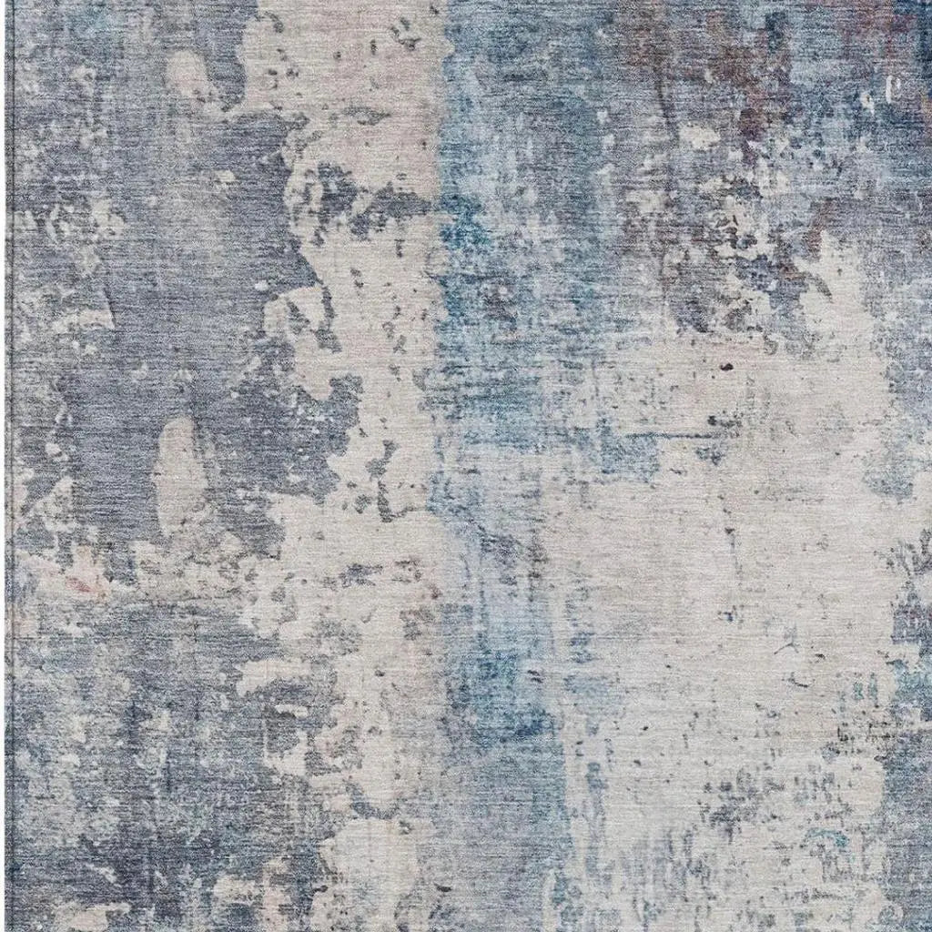 10' X 14' Blue And Silver Abstract Washable Indoor Outdoor Area Rug Homeroots Outdoor