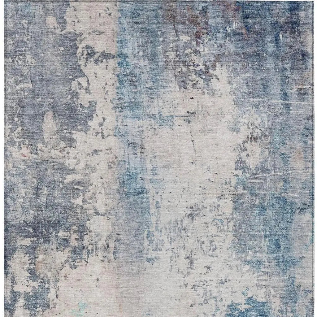 10' X 14' Blue And Silver Abstract Washable Indoor Outdoor Area Rug Homeroots Outdoor