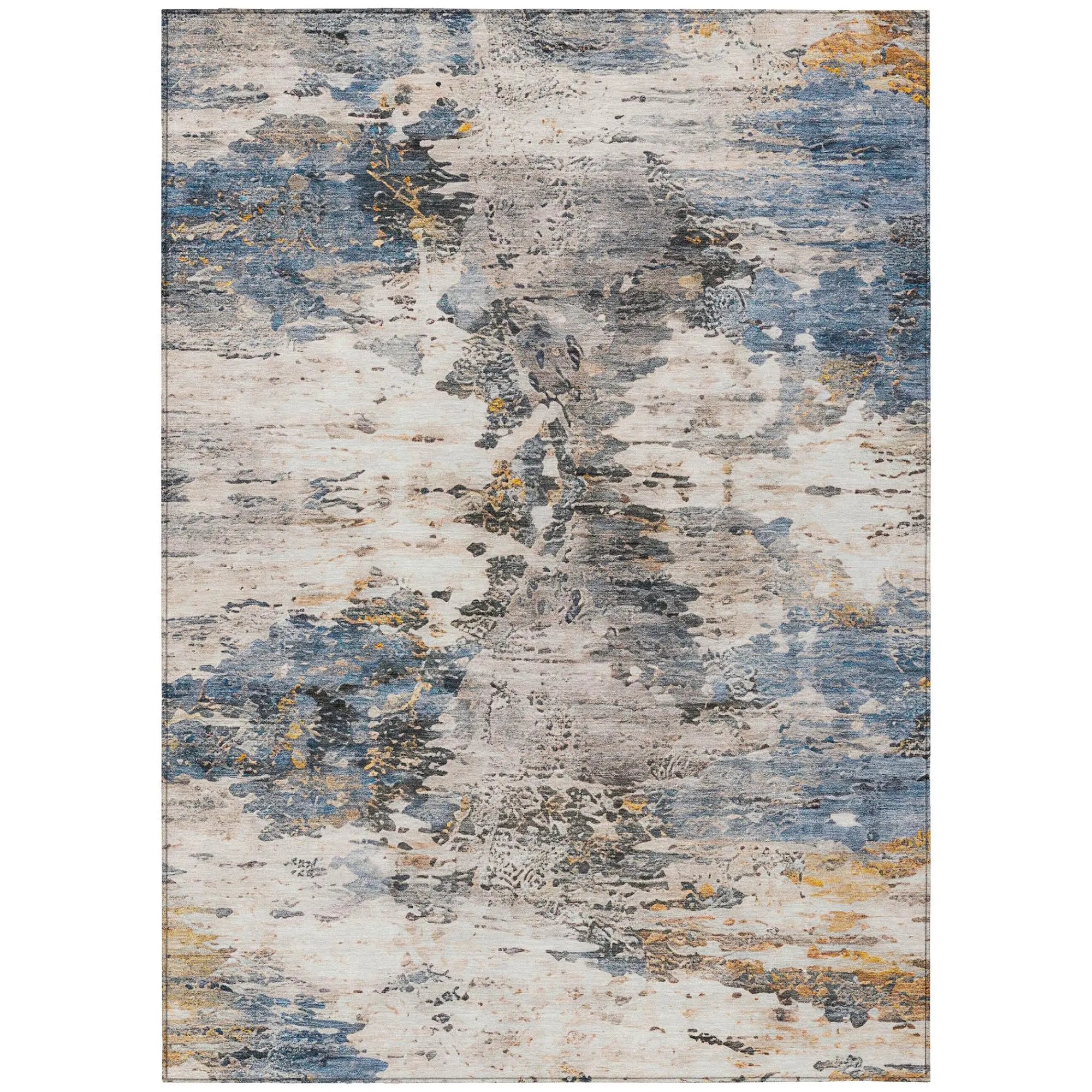 10' X 14' Blue And Silver Abstract Washable Indoor Outdoor Area Rug Homeroots Outdoor
