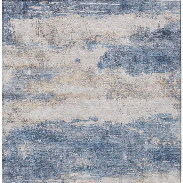 10' X 14' Blue And Silver Abstract Washable Indoor Outdoor Area Rug Homeroots Outdoor