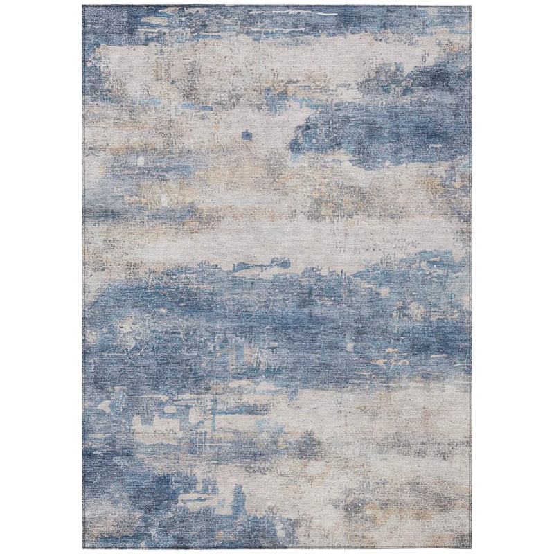 10' X 14' Blue And Silver Abstract Washable Indoor Outdoor Area Rug Homeroots Outdoor