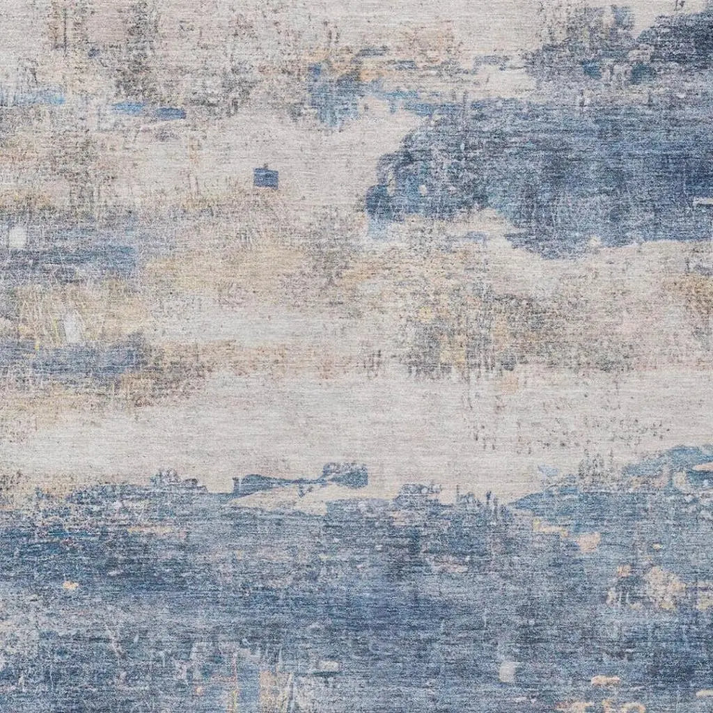 10' X 14' Blue And Silver Abstract Washable Indoor Outdoor Area Rug Homeroots Outdoor