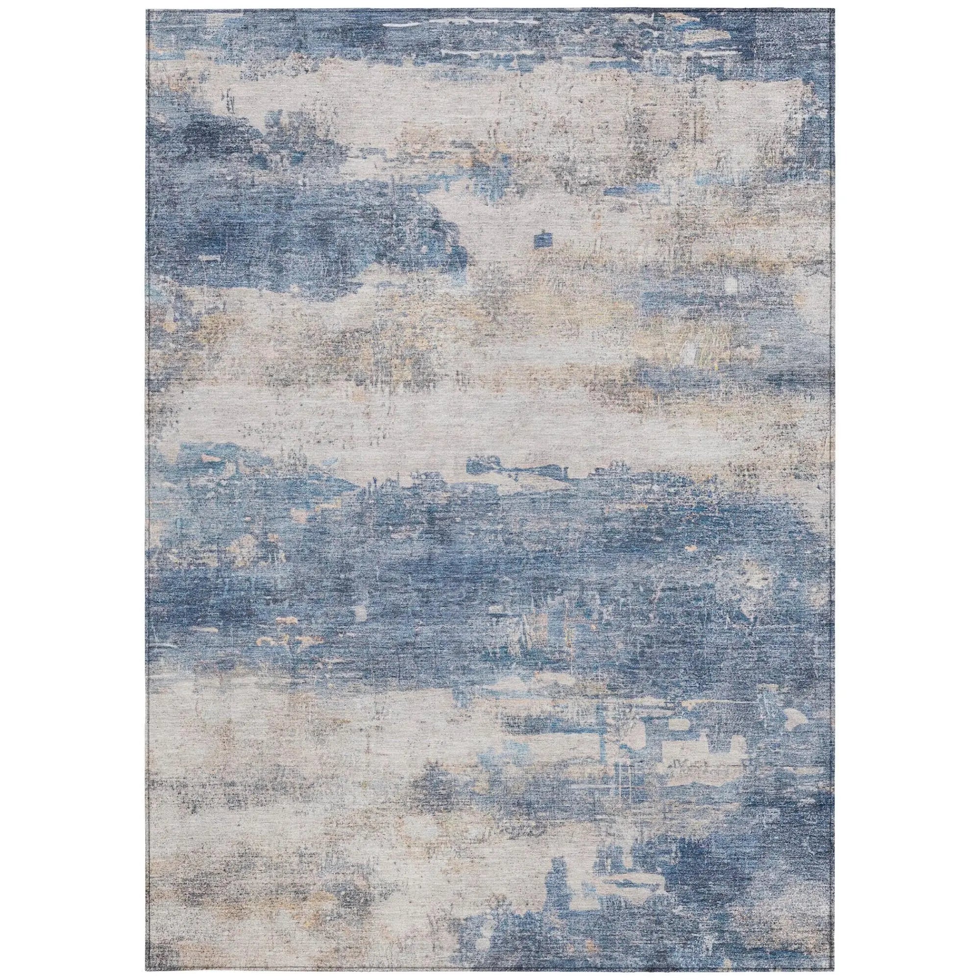 10' X 14' Blue And Silver Abstract Washable Indoor Outdoor Area Rug Homeroots Outdoor