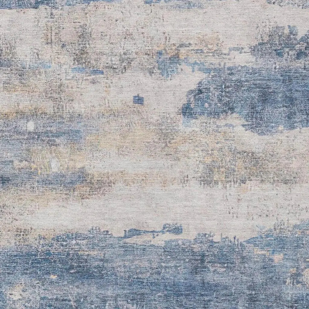 10' X 14' Blue And Silver Abstract Washable Indoor Outdoor Area Rug Homeroots Outdoor
