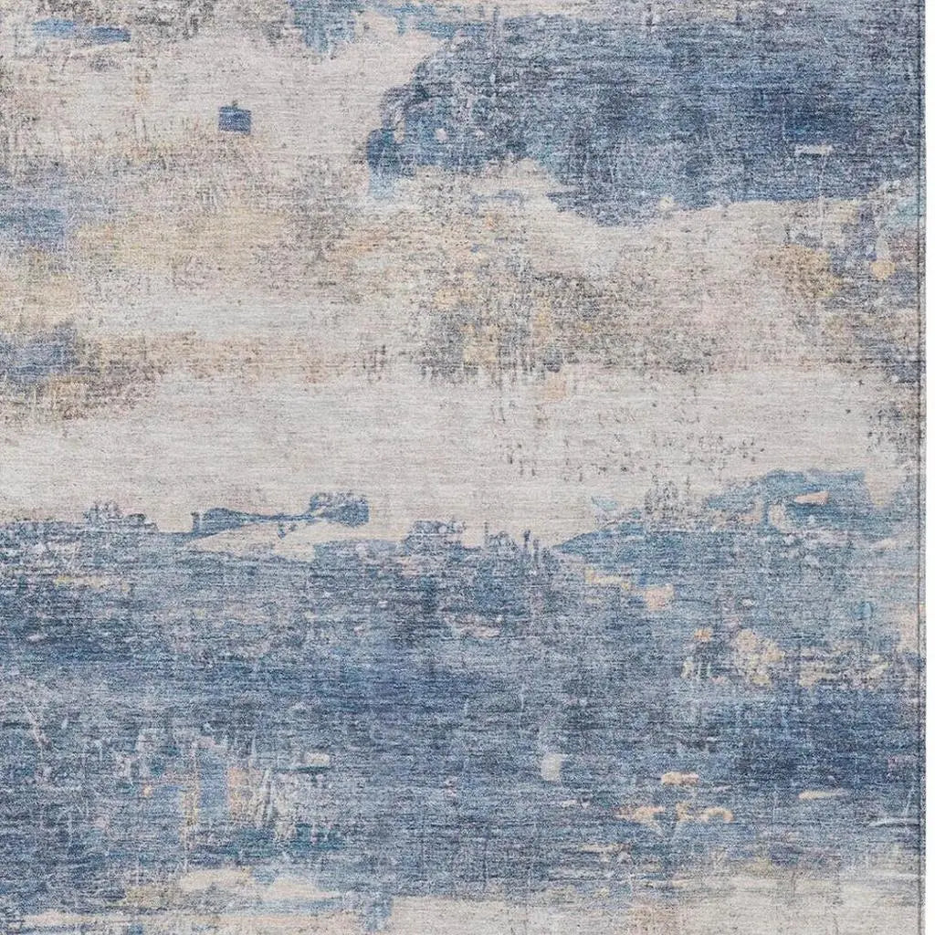 10' X 14' Blue And Silver Abstract Washable Indoor Outdoor Area Rug Homeroots Outdoor