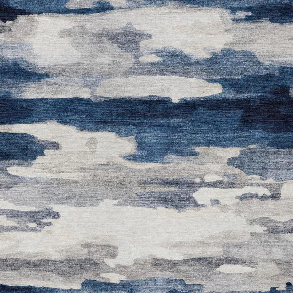 10' X 14' Blue And Silver Abstract Washable Indoor Outdoor Area Rug Homeroots Outdoor
