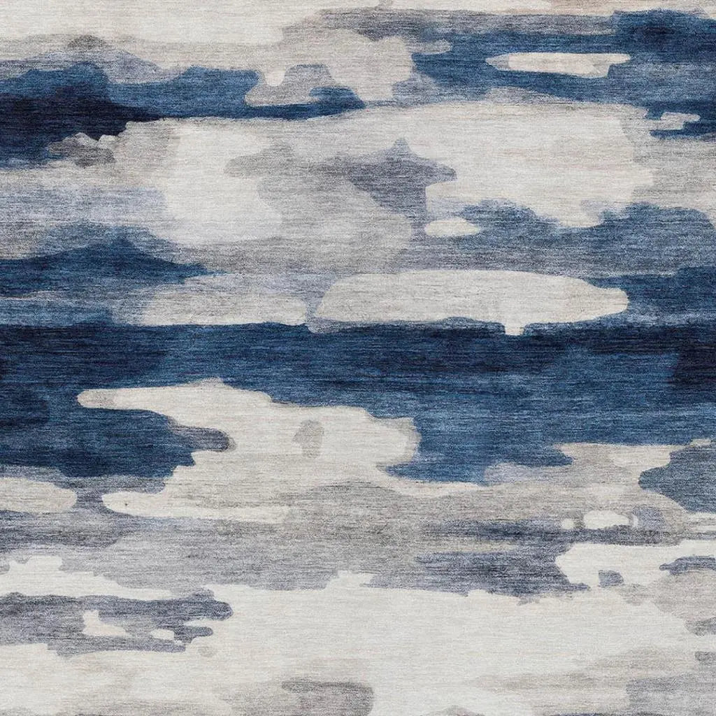 10' X 14' Blue And Silver Abstract Washable Indoor Outdoor Area Rug Homeroots Outdoor