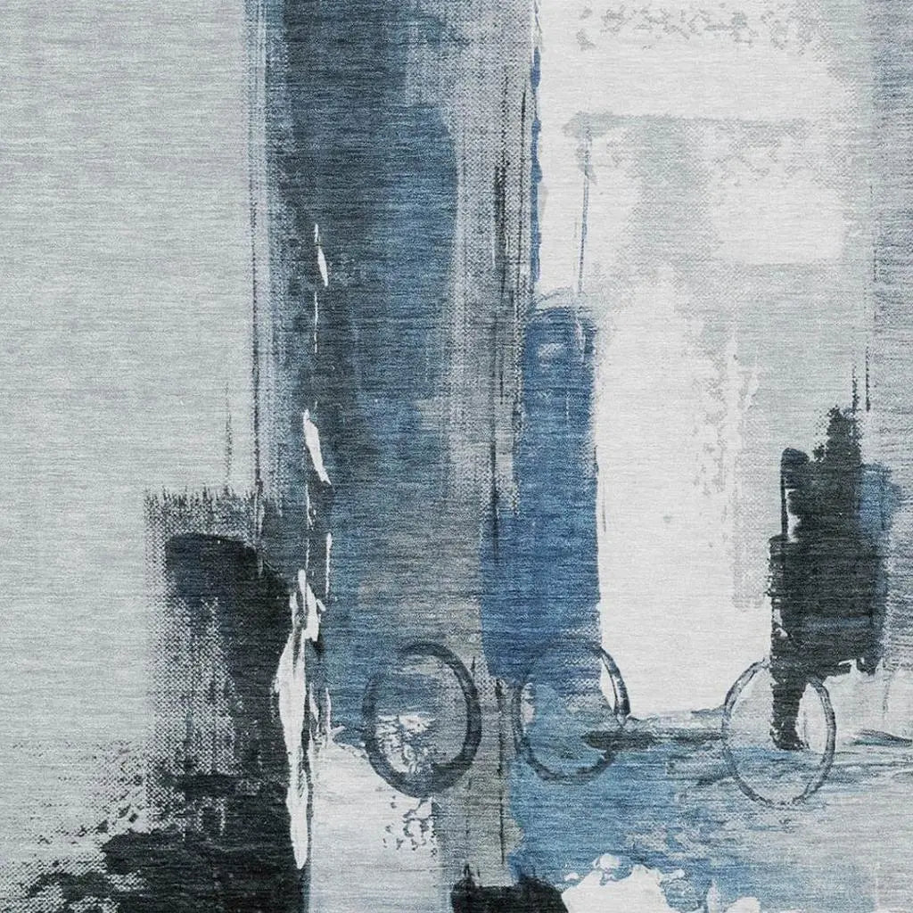 10' X 14' Blue And Silver Abstract Washable Indoor Outdoor Area Rug Homeroots Outdoor