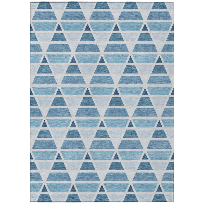 10' X 14' Blue And Silver Geometric Washable Indoor Outdoor Area Rug Homeroots Outdoor
