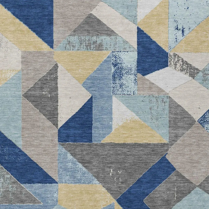 10' X 14' Blue And Silver Geometric Washable Indoor Outdoor Area Rug Homeroots Outdoor