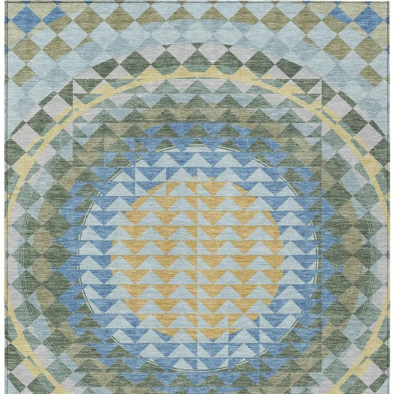10' X 14' Blue And Silver Geometric Washable Indoor Outdoor Area Rug Homeroots Outdoor