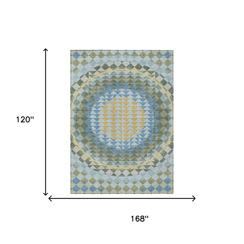 10' X 14' Blue And Silver Geometric Washable Indoor Outdoor Area Rug Homeroots Outdoor