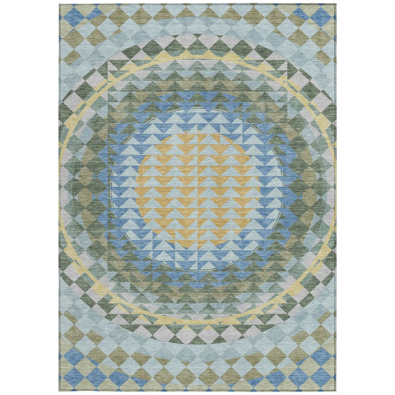 10' X 14' Blue And Silver Geometric Washable Indoor Outdoor Area Rug Homeroots Outdoor