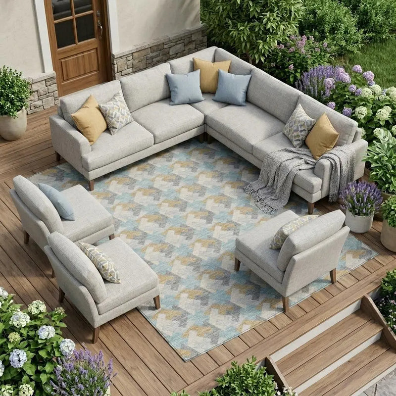 10' X 14' Blue And Silver Geometric Washable Indoor Outdoor Area Rug Homeroots Outdoor