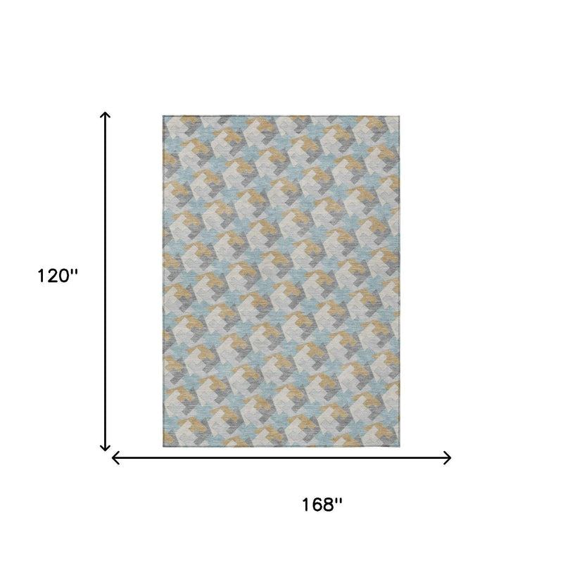 10' X 14' Blue And Silver Geometric Washable Indoor Outdoor Area Rug Homeroots Outdoor