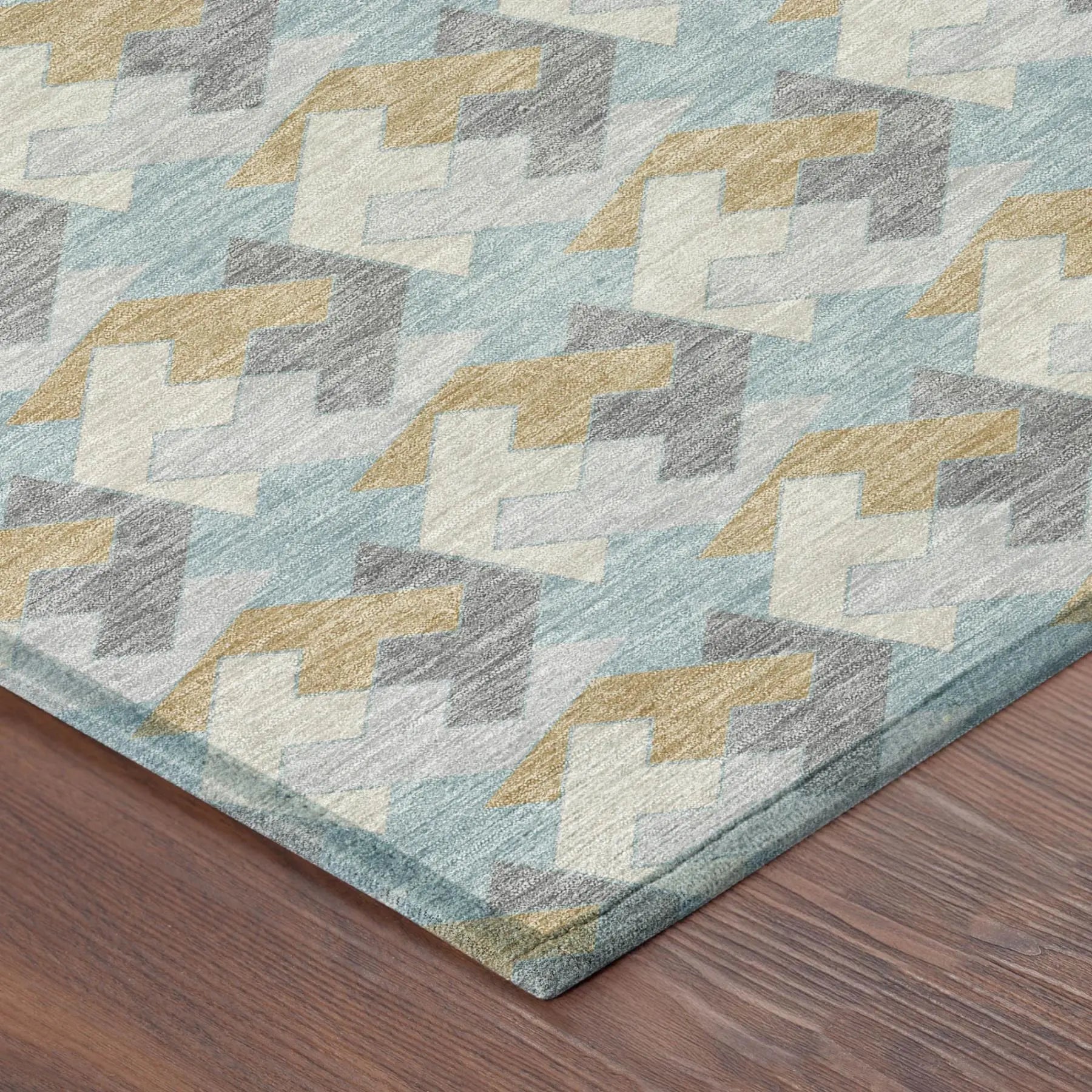 10' X 14' Blue And Silver Geometric Washable Indoor Outdoor Area Rug Homeroots Outdoor