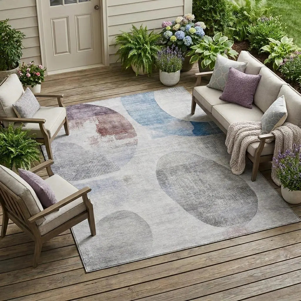10' X 14' Blue And Silver Geometric Washable Indoor Outdoor Area Rug Homeroots Outdoor