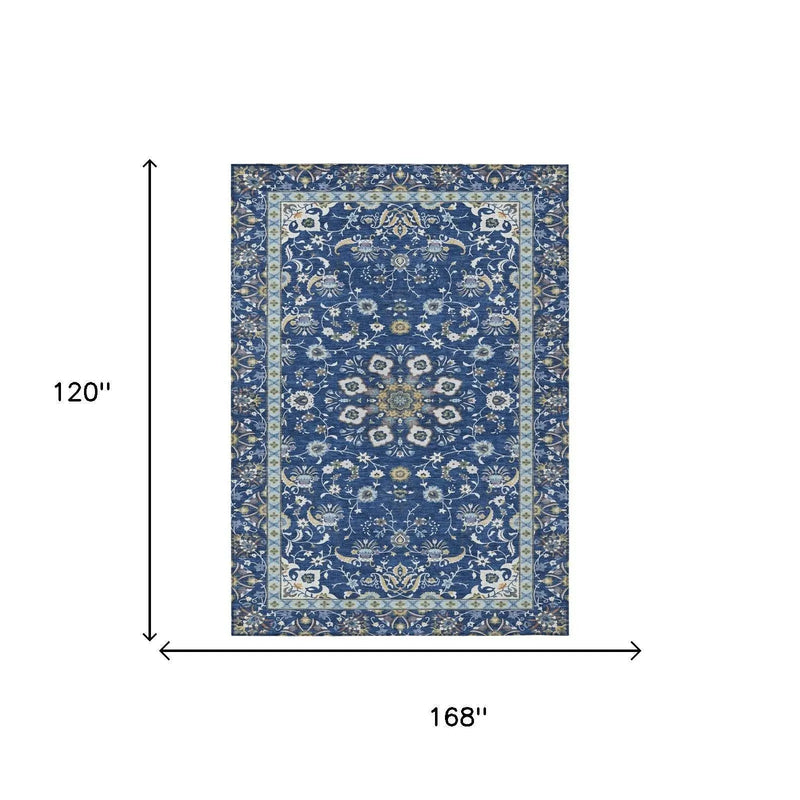 10' X 14' Blue And Silver Oriental Washable Indoor Outdoor Area Rug Homeroots Outdoor