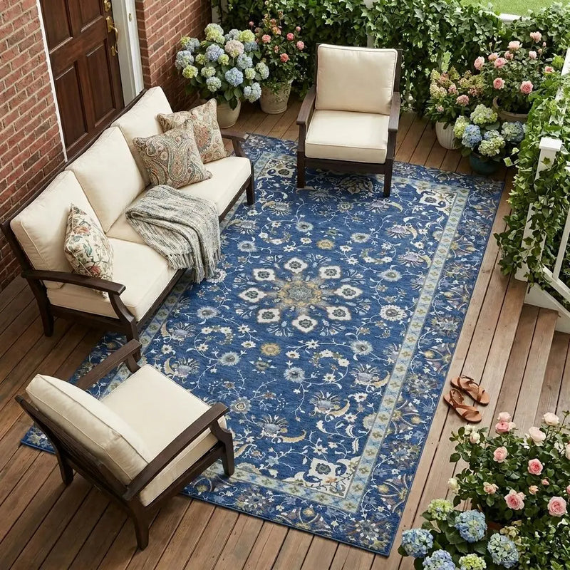 10' X 14' Blue And Silver Oriental Washable Indoor Outdoor Area Rug Homeroots Outdoor