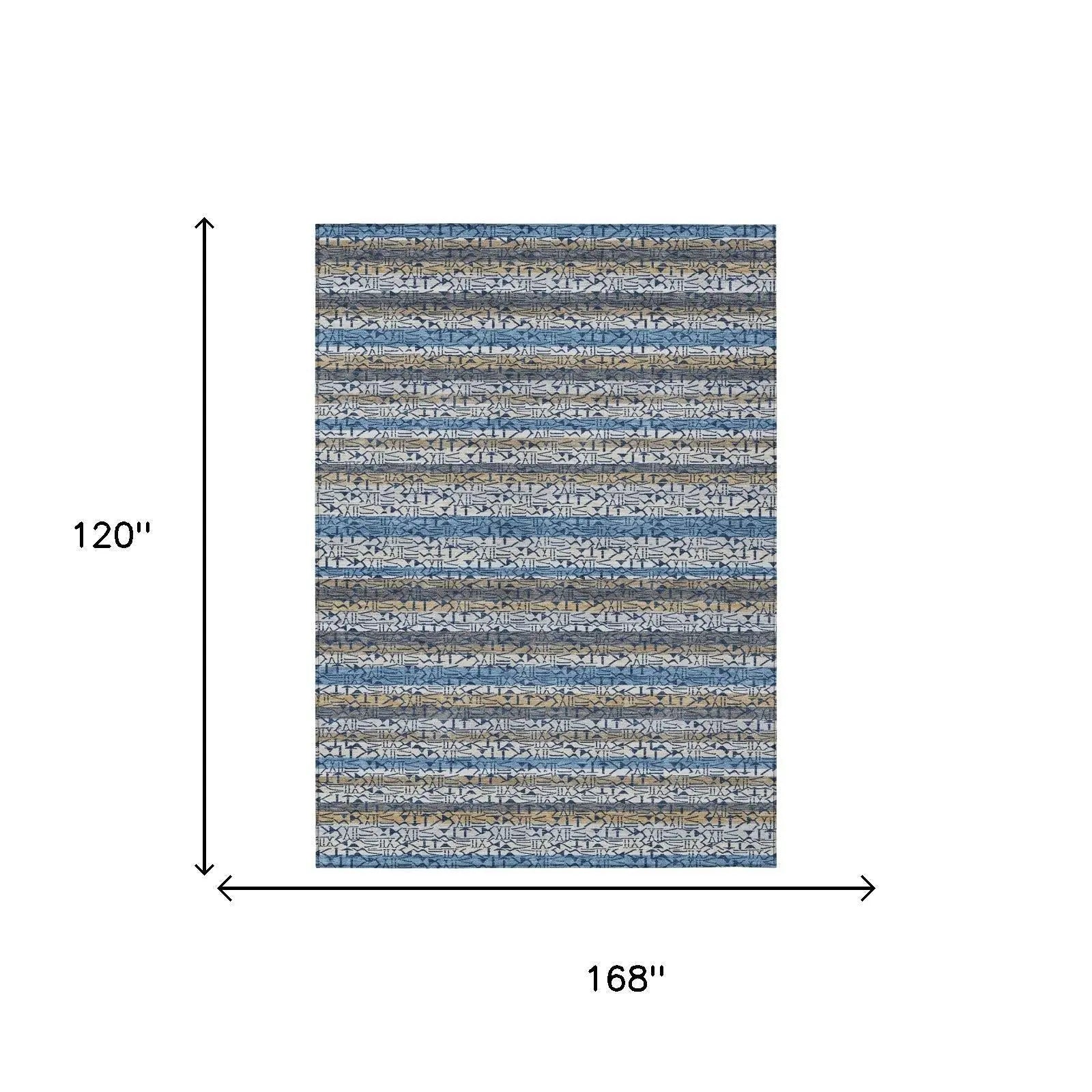 10' X 14' Blue And Silver Striped Washable Indoor Outdoor Area Rug Homeroots Outdoor