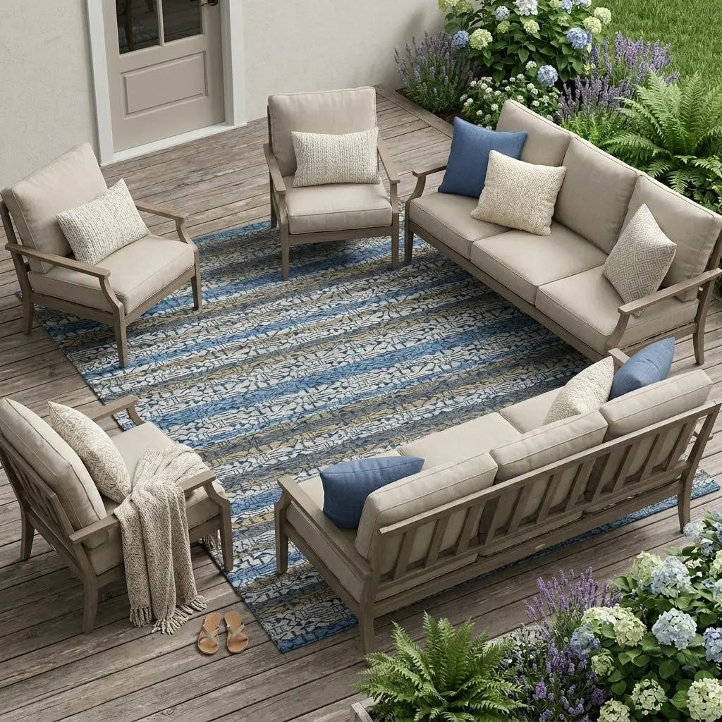 10' X 14' Blue And Silver Striped Washable Indoor Outdoor Area Rug Homeroots Outdoor