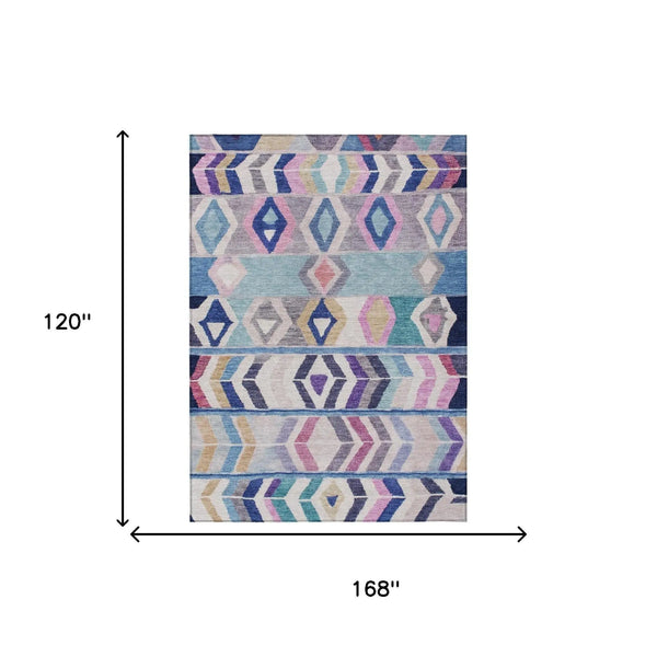 10' X 14' Blue And Silver Tribal Washable Indoor Outdoor Area Rug Homeroots Outdoor