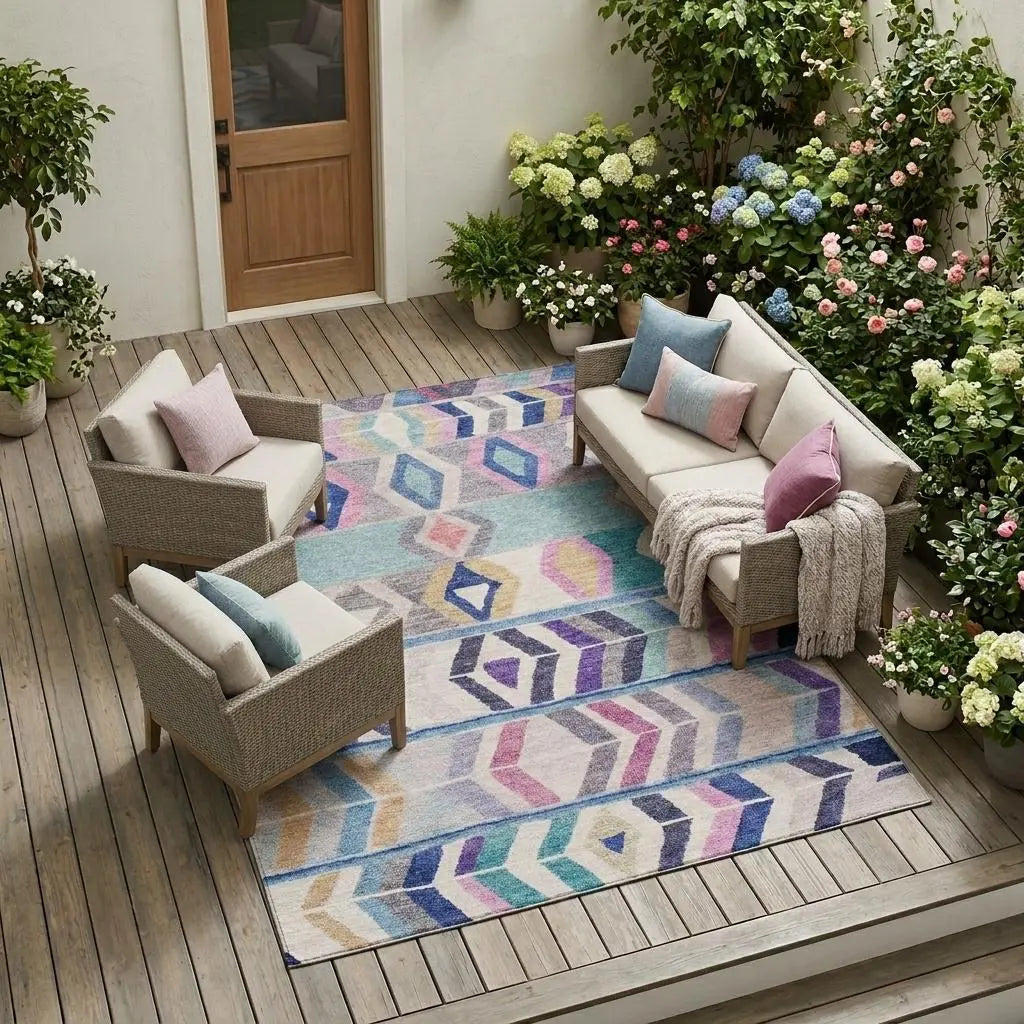10' X 14' Blue And Silver Tribal Washable Indoor Outdoor Area Rug Homeroots Outdoor