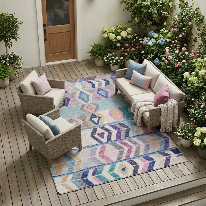 10' X 14' Blue And Silver Tribal Washable Indoor Outdoor Area Rug Homeroots Outdoor