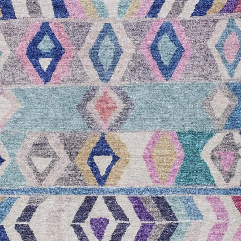 10' X 14' Blue And Silver Tribal Washable Indoor Outdoor Area Rug Homeroots Outdoor