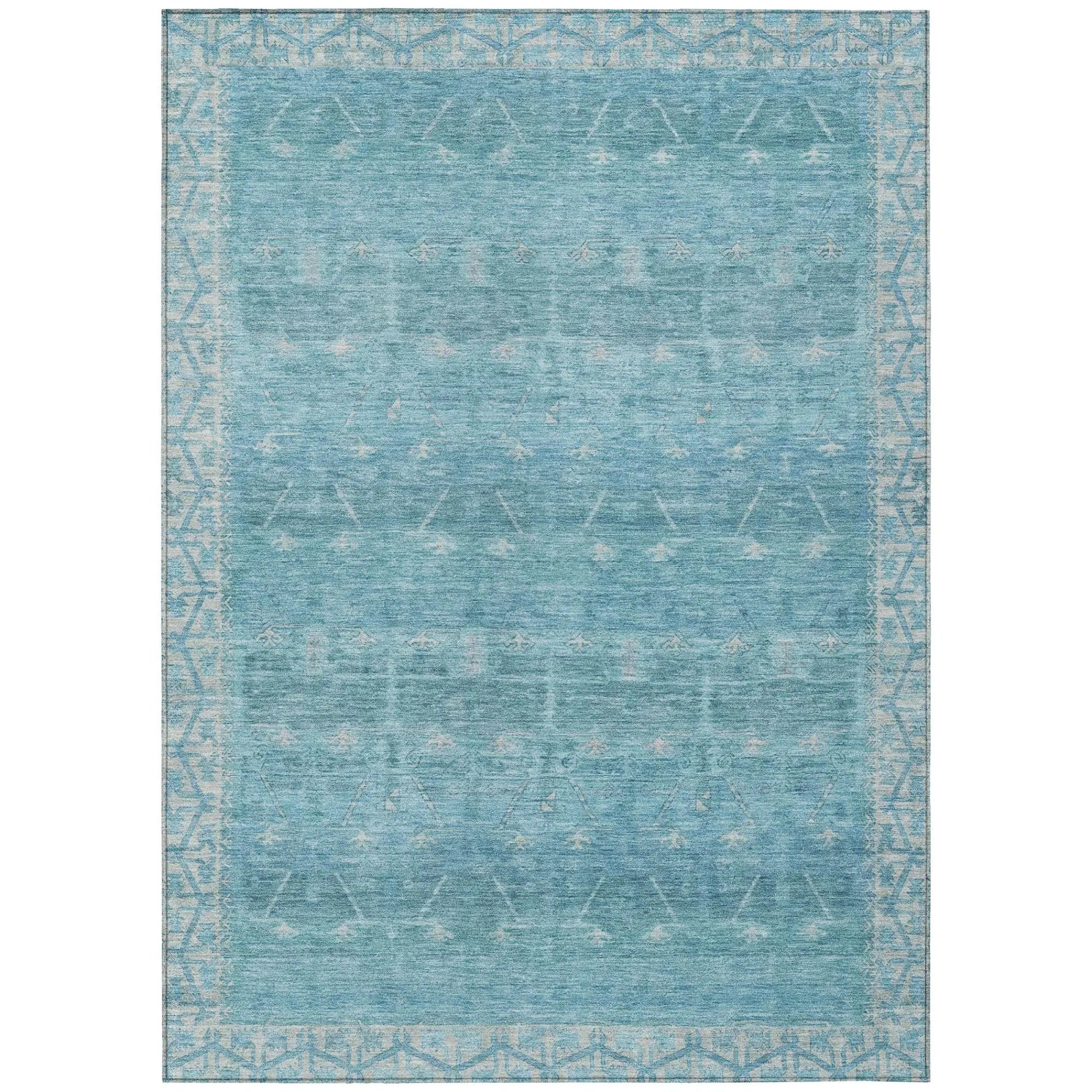10' X 14' Blue And Teal Blue Tribal Washable Indoor Outdoor Area Rug Homeroots Outdoor