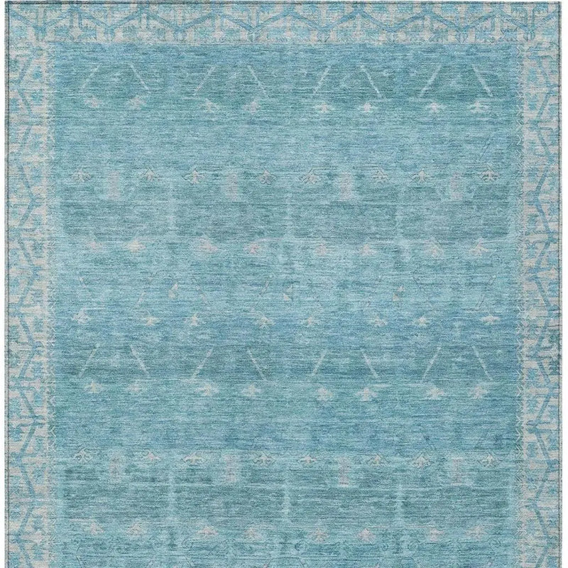 10' X 14' Blue And Teal Blue Tribal Washable Indoor Outdoor Area Rug Homeroots Outdoor