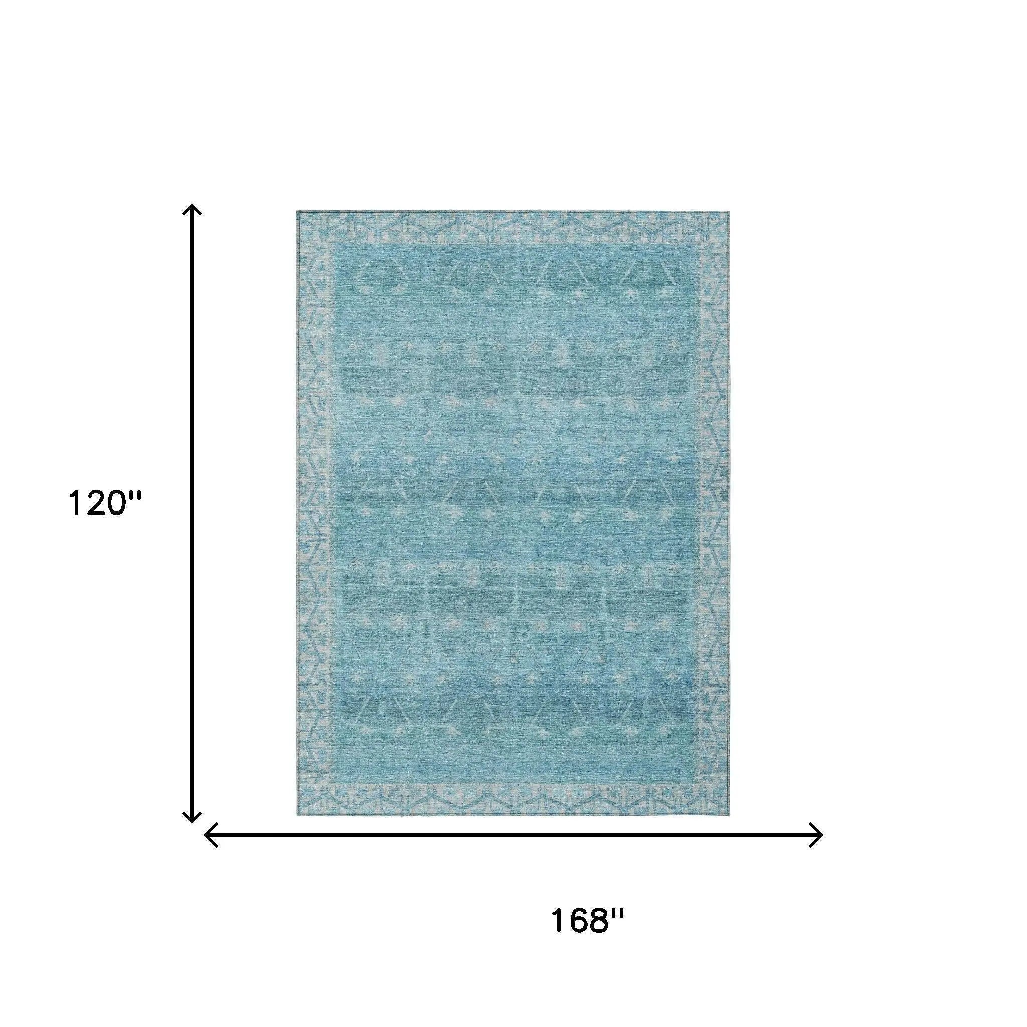 10' X 14' Blue And Teal Blue Tribal Washable Indoor Outdoor Area Rug Homeroots Outdoor