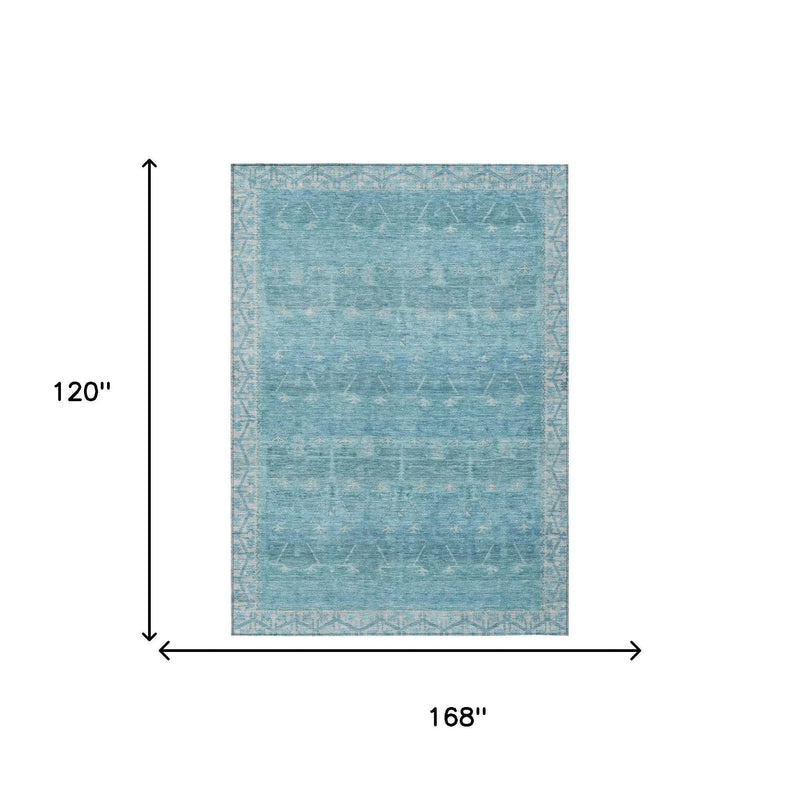 10' X 14' Blue And Teal Blue Tribal Washable Indoor Outdoor Area Rug Homeroots Outdoor
