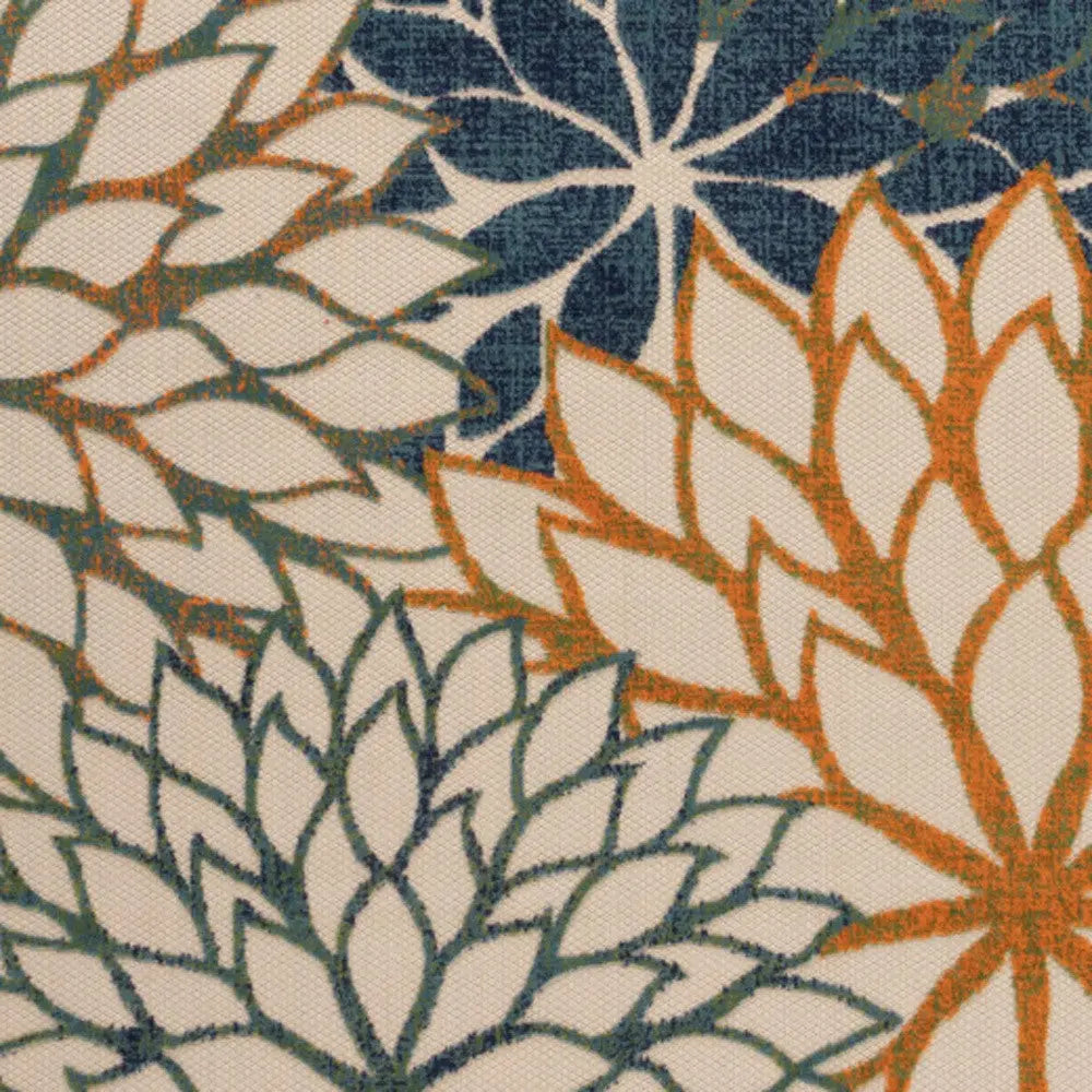 10' X 14' Blue Green And Orange Floral Indoor Outdoor Area Rug Homeroots Outdoor