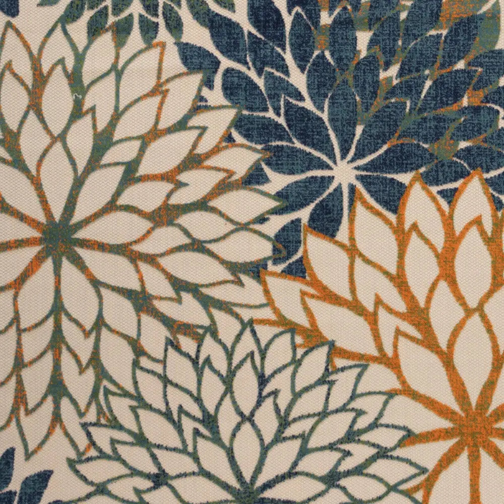 10' X 14' Blue Green And Orange Floral Indoor Outdoor Area Rug Homeroots Outdoor