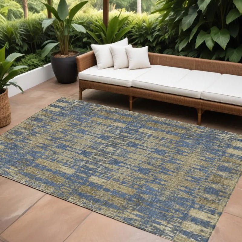 10' X 14' Blue Taupe And Beige Moroccan Washable Indoor Outdoor Area Rug Homeroots Outdoor