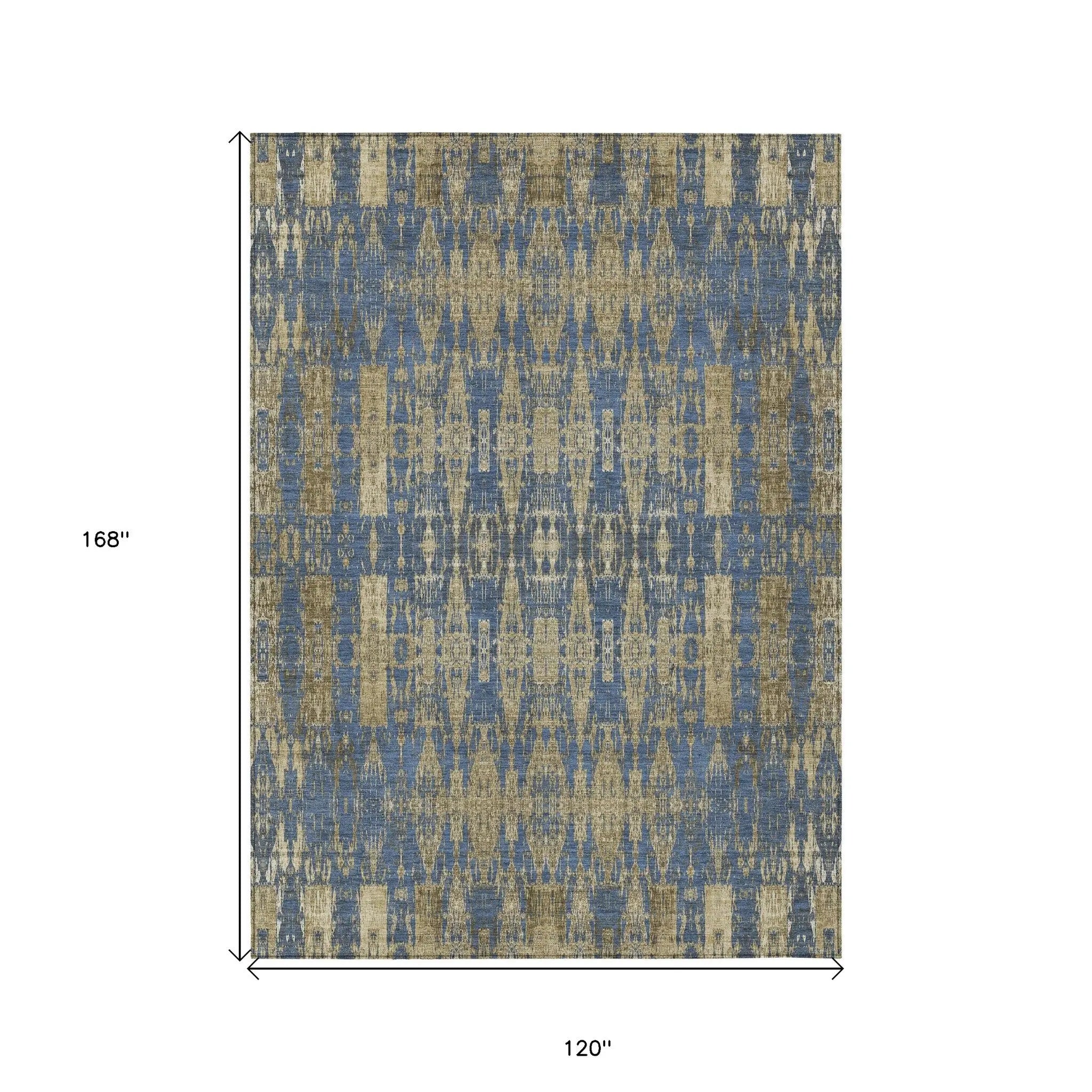 10' X 14' Blue Taupe And Beige Moroccan Washable Indoor Outdoor Area Rug Homeroots Outdoor